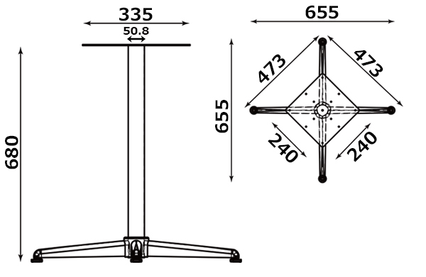 T-十字ベース脚(天板650×650用)
