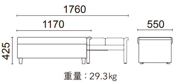 スリーパーベンチ コンパクト(木脚) L1172-52N5