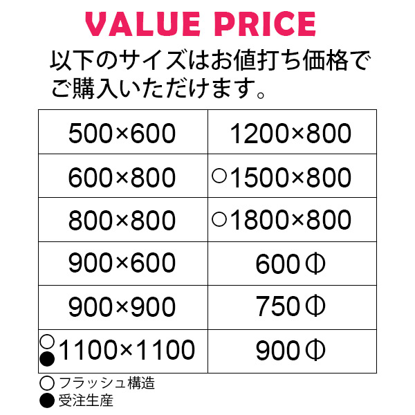 お値打ち価格の標準サイズ